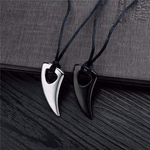 Korean Man Necklace YMS N422 Jewelry 2021 Trend Textile Rope Stainless Steel Color Fashion Mens Black Horns Pendant 60CM