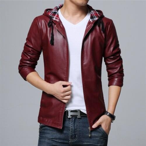 New mens faux leather jackets hoody coat black wine red big size 5XL drop shipping high quality Male plus coats mens clothing