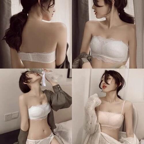 Strapless Gathered Non-Slip Tube Top Sexy Lace Rimless Underwear Suit