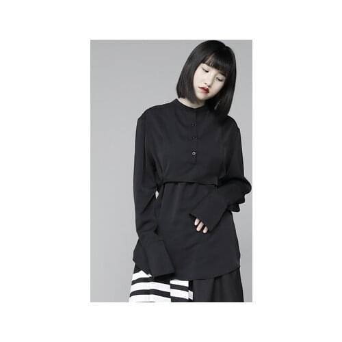 Dark Harajuku Small Spring and autumn new home-made tie with fake two long-sleeve design sense slimming shirt