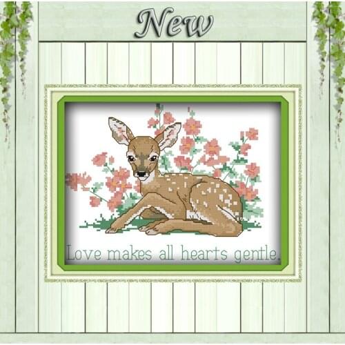Meek deer decor flowers painting animal DMC 14CT 11CT DIY Cross Stitch Counted Printed on canvas Embroidery Sets Needlework Kits