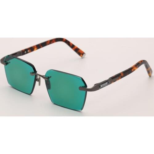 Vazrobe Glass Glasses Male Rimless Sunglasses Men Green Stone Polygon Anti Scratch Fashion Oversize Frame