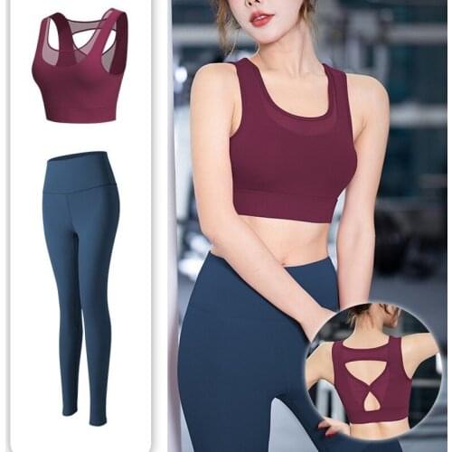 2021 New Yoga Suit Sports Suit Womens Gym Running High Waist Hip Tights Quick-drying Clothes Vest Two-piece Womens Yoga Suit
