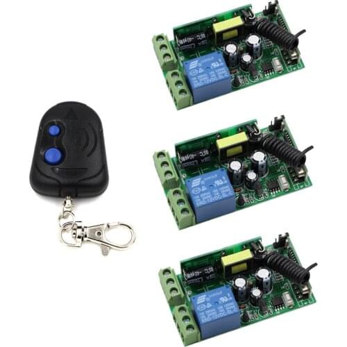 New AC85V-250V Wide Voltage 1CH 10A Relay RF Wireless Remote Control Switch System 1X Transmitter +3 X Receivers Garage Door
