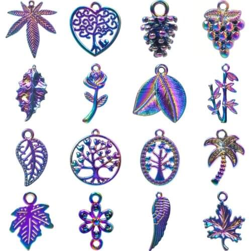 10Pcs Round Hollow Life Of Tree Coconut Tree Charms Alloy Bamboo Pine Cones Rose Flower Pendant For Necklaces Bracelet Jewelry