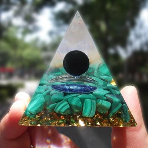 Handmade Sphere Orgone Pyramid Malachite Crystal Obsidian Gemstone Reiki Chakra Energy Orgone Pyramide Healing Orgonite 60mm