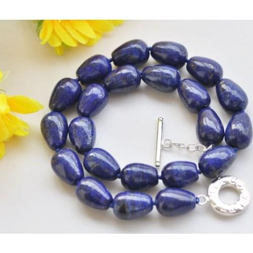 S2349 18" 18mm Natural Blue Drop lapis lazuli Bead Necklace