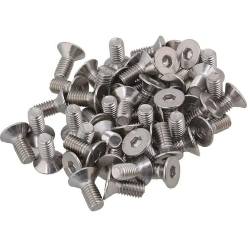 Silver 14mm Length Metric Thread M6 304 Stainless Steel Countersunk Flat Head Hex Socket Cap Screws Bolts Pack of 50