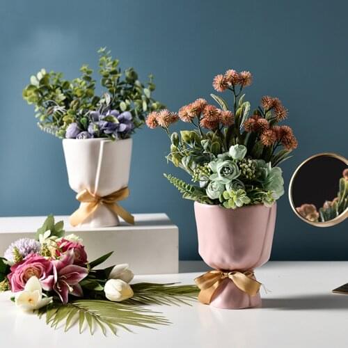 Modern Bud Vase Ceramic Flower Vase Dried Flower Pot Vase Stem Bunch Plant Holder Home Art Decors Table Center Piece Ornaments