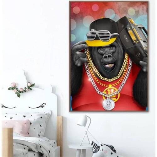 Modern Gorilla rapper Painting Art Home Decor Animal Quality Canvas Poster For Living Bedroom Kids Room Wall Art Decor Picture