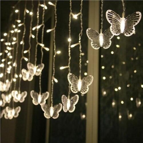 New Years LED Butterfly Curtain Lights Icicle String Lights 3.5M Fairy Garland Lights for Home Christmas Party Holiday Decoratio