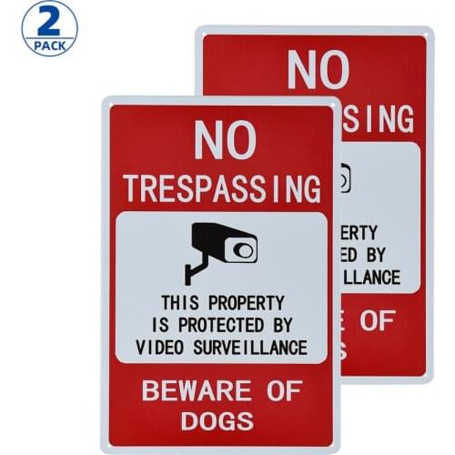 DL-Video Surveillance Sign 2 Pcs No Trespassing Security Alert Metal Sign Warning Beware of dogs sign