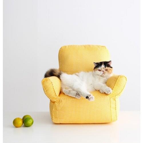 Cat Fabric Sofa Bed Pet Nest Removable Washable bed cushion small lattice retro for Cat Small Dog