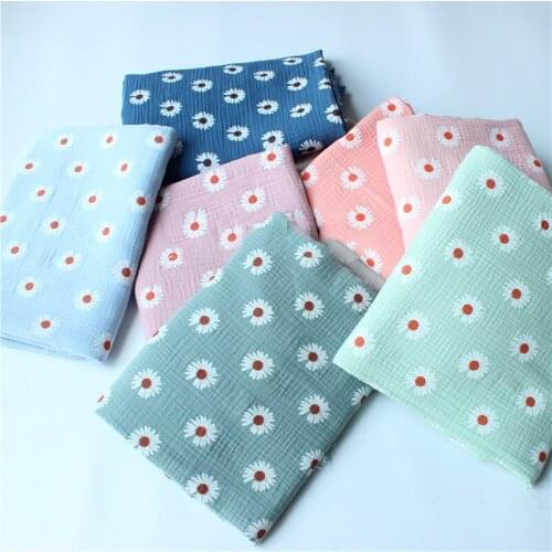 Little daisy Printed Cotton Crepe Fabric Cotton Double Gauze Fabric DIY Sewing Textile Pajamas Cloth Material 100*135cm