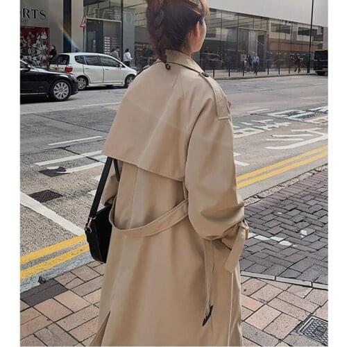 2020 Autumn New Korean Fashion Double Breasted Long Trench Coats Female Sashes Belted Slim Waist Outwear Women Clothing Spring