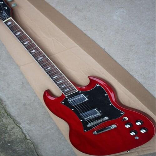 High quality cherry red electric guitar, mahogany fingerboard guitar, lightning shell inlay, free transportation