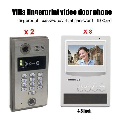 ZHUDELE Top Quality product Home Security Intercom System Doorbell 4.3"color video door phone Fingerprint&Password Camera 2V8