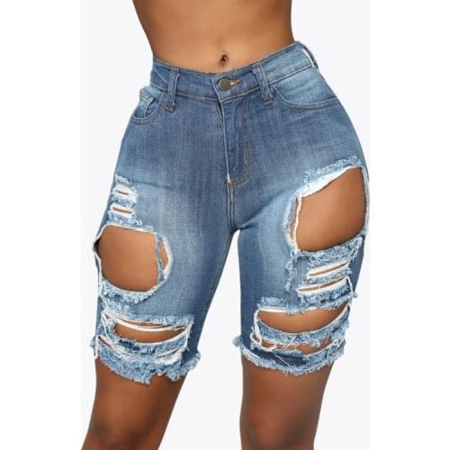 High Waist Women Ladies Denim 2020 Skinny Ripped Shorts Hole Destroyed Draped Stretch Slim Shorts