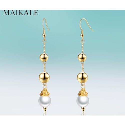 MAIKALE New Creative Fashion Gourd Dangle Gold Ball Long Earrings Hanging pearls Drop Earrings for Women Jewelry Gift Brincos