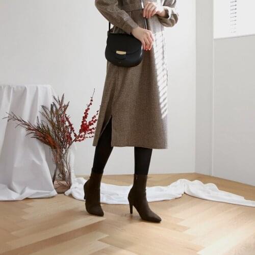 2020 New Design Suede Women Shoes Pointed Elegant Female Ankle Boots 6CM/8CM Heel Genuine Leather Bootie Size 33-42