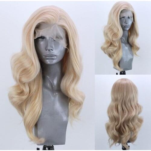 Blonde Wavy Synthetic Wig For Women Lace Front Wig Fiber Loose Wave Wigs Glueless Heat Resistant Natural Color Daily Use 24 Inch