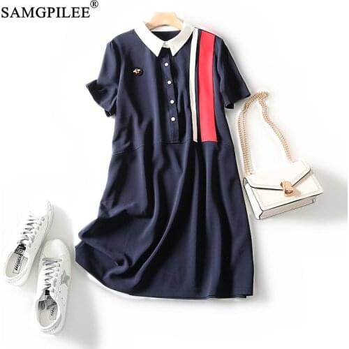 Summer Clothes For Women 2020 Office Lady Dresses A line Patchwork Button Knee-length Empire Turn-down Collar Dresses For Women