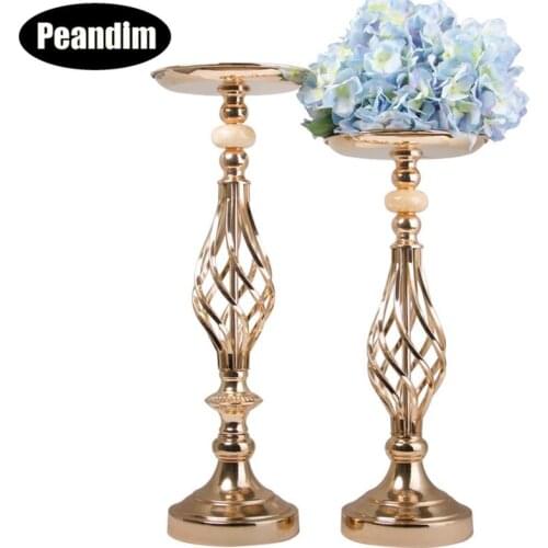 PEANDIM 10PCS Gold Hollow Vase Stand Candle Holders Wedding Table Centerpiece Road Lead Pillar Pillar Party Candlestick Decor