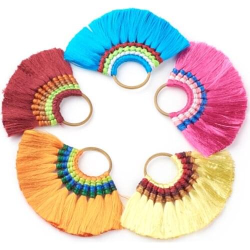 20pcs/lot Mixed Color Ice Silk Thread Fibre Tassel Pendant Decorations with Brass Findings large 50~52x67~78x4.5~5mm,Hole:18.5mm