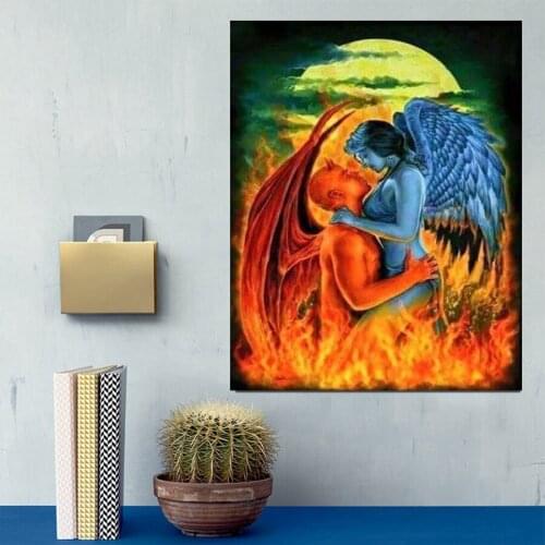 5D diamond painting Angel lovers flame full drill square round diamond embroidery diamond mosaic couple room decoration