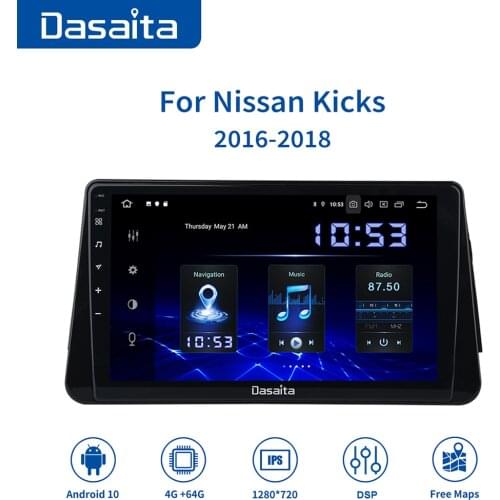 Dasaita 10.2" HD Android 10.0 Car Multimedia Video 1 Din for Nissan Kicks Micra GPS 2014 2015 2016 2017 TDA7850 64G ROM MAX10