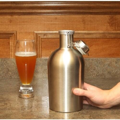 Free shipping 304 Stainless Steel 64oz Beer Growler Around 2.0L Secure Swing Top Lid Craft Beer Bottle
