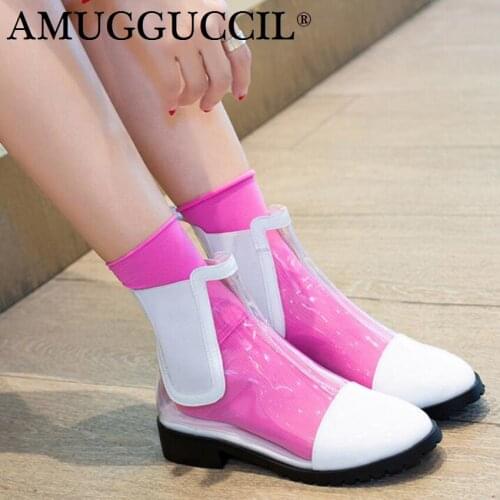 Plus Big Size 32-46 Black White Clear Fashion Sexy Spring Autumn Summer Girls Females Ladies Women Boots X1784