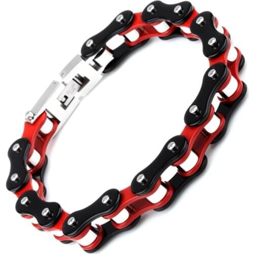 New Fashion Biker Black and Red Stainless Steel Bike BIcycle Chain Bracelet Two Tone Link with Clasp