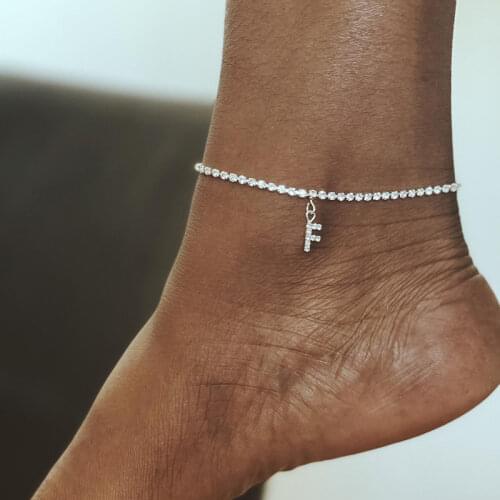 Crystal Zircon Initial Letter Ankle Bracelet Alphabet Anklets for Women Foot Chain Beach Leg Bracelets Jewelry