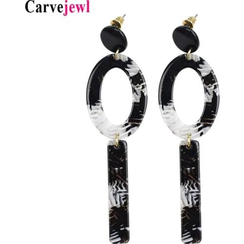 Carvejewl round oval geometric earrings new Fashion black white print Acrylic Acetic Acid Drop dangle earrings for women jewelry