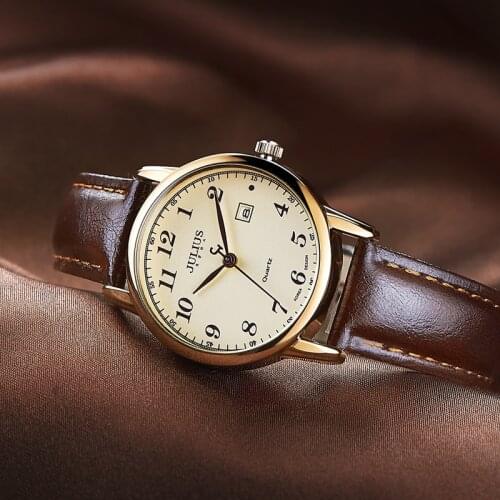 Top Luxury Womens Watch Japan Quartz Hours Date Fine Fashion Woman Clock Real Leather Strap Girls Retro Birthday Gift Female