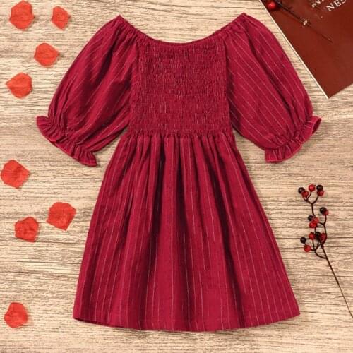 Girls Dress Summer Puff-sleeve Striped Princess Dress New Sweet Round Collar Loose Children Dress Kids Clothing