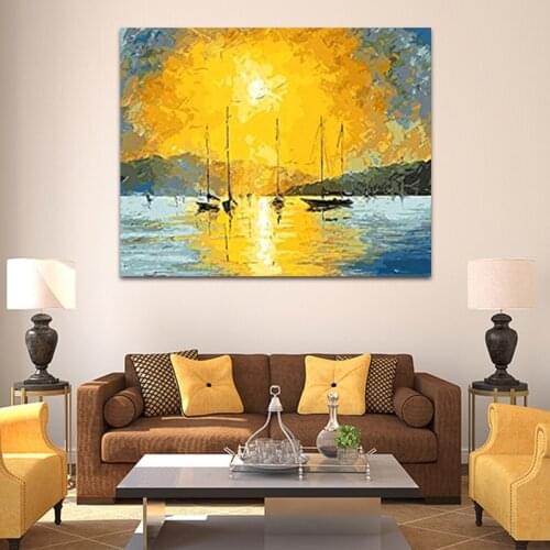 DIY colorings pictures by numbers with the setting sun picture drawing Relief painting by numbers framed Home