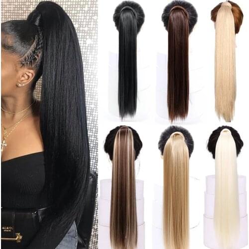 Long Ponytail Extension 24 26 28 inch Wrap Around Ponytail Synthetic Hair Extensions Clip in Ponytail Hairpiece for Women