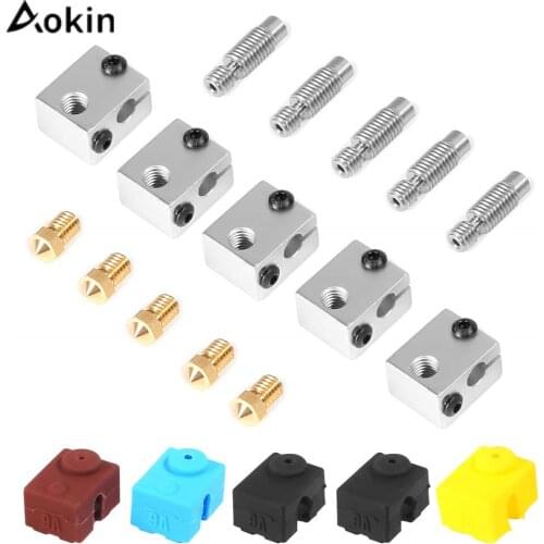 For E3D V6 3D Printer Nozzle Aluminum Heater Block +1.75mm Extruder Throat Tube M6 Thread +0.4mm Brass Extruder Nozzle