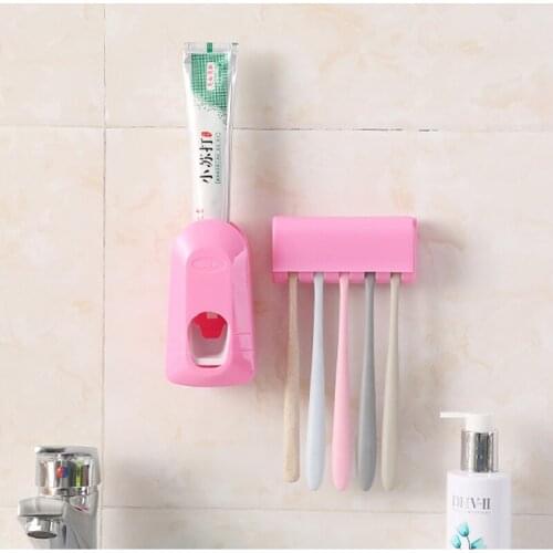 Home Automatic Bathroom Accessories Toothpaste Extruder Five Toothbrush Holder Set Sucker Toothpaste Holders