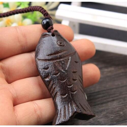 Factory Outlet Tibetan Ethnic Ancient Jewelry Lucky Fish god of wealth Wooden Pendant Vintage Necklace Long Necklace For Women