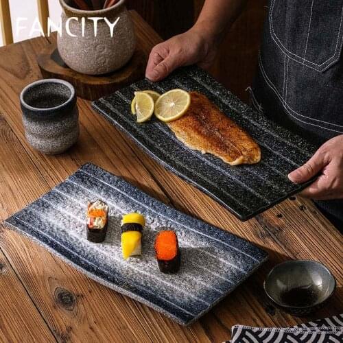 FANCITY Japanese-style plate creative ceramic rectangular plate snack plate sashimi sushi plate hot pot tableware special wester
