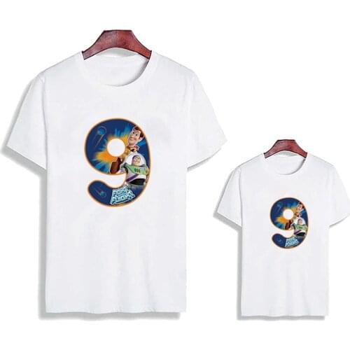 New Fashion Family Matching T Shirts Summer White O-neck Numbers Printed Graphic Tees Short Sleeve Toy Story Disney Cartoon Tops