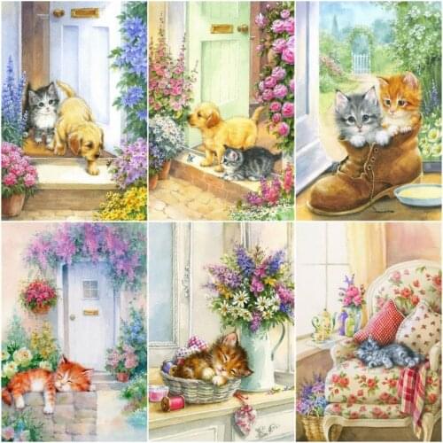 GATYZTORY Cute Dog Cat Animal Painting By Numbers Kits Handmade DIY Gift For Kid Home Living Room Wall Decor 40x50cm Framed
