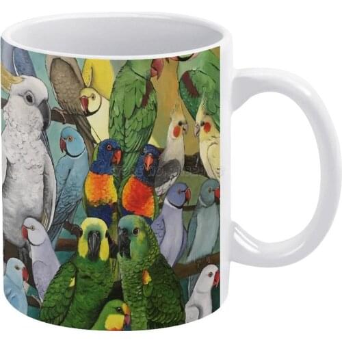 Julias Birds White Mug 11oz Ceramic Tea Cup Coffee Mug Friends Birthday Gift Bird Birds Parrot Parrots Parakeets Australian Pet