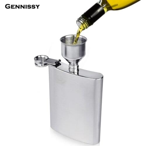 GENNISSY 1PC 1OZ Big Size Hip Flask Funnel Wine Stainless Steel Pouring Decanting Funnels with Filter Strainer For Whiskey