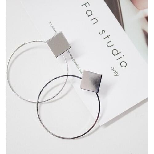 Simple Style Fashion Silver Gold Color Earrings for Women Square Round Geometric Hanging Earrings 2019 Female Jewelry