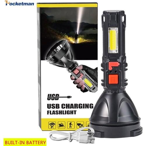 10000LM USB Charging Flashlamp 500m Long Range Torch 4 Modes Strong Light Flashlight With Built-in Battery COB Work Light