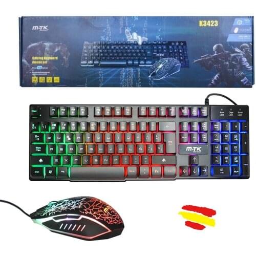 MTK Pack of keyboard and Raton Gaming backlit LED mechanical QWERTY Spanish Ñ Cable USB Light LED ergonomic colors gift